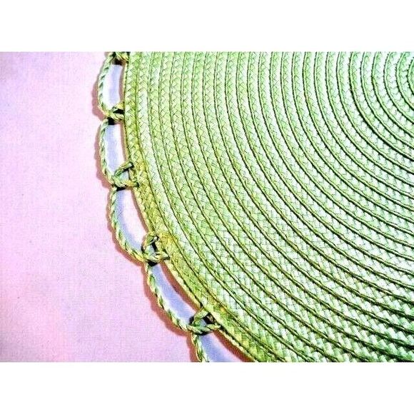 Green Woven Placemats 2-Pc Trivet Round Nylon Tabletop Kitchen Vintage 14-inch - Picture 2 of 2